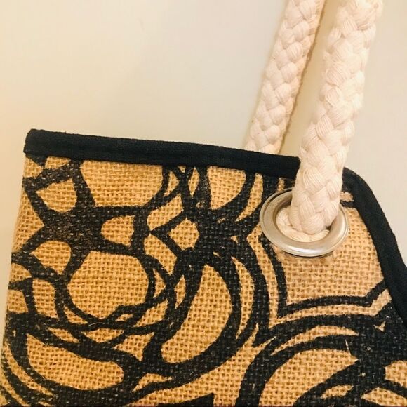 👠mudpie Straw Jute Beachbag with flower print - Picture 4 of 8